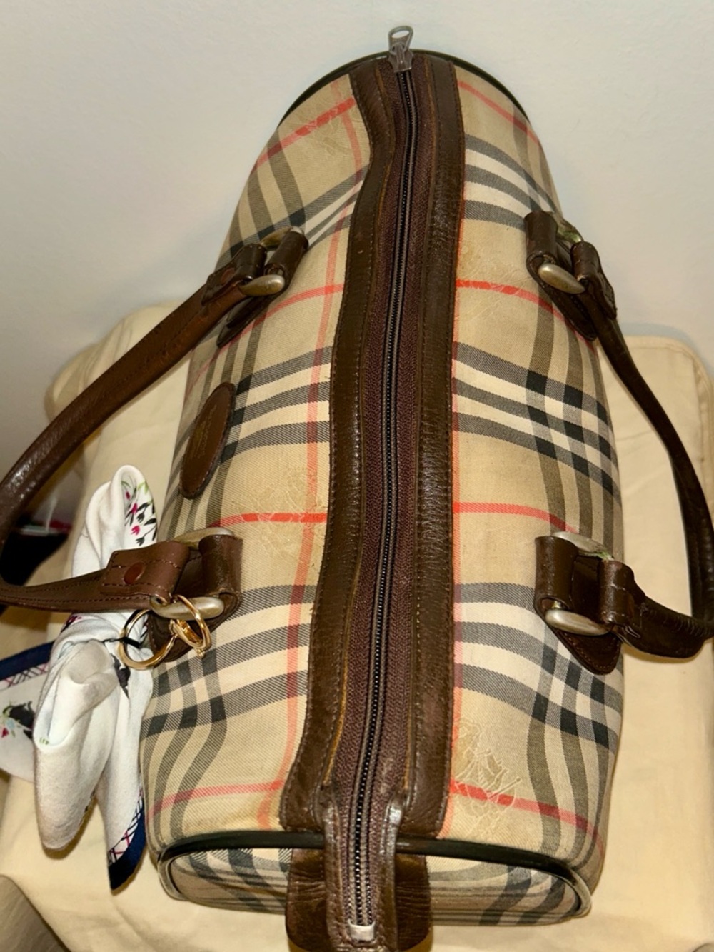 BURBERRYS Nova Check Canvas &
Leather Handbag. With Burberrys Handkerchief. - Picture 7 of 13